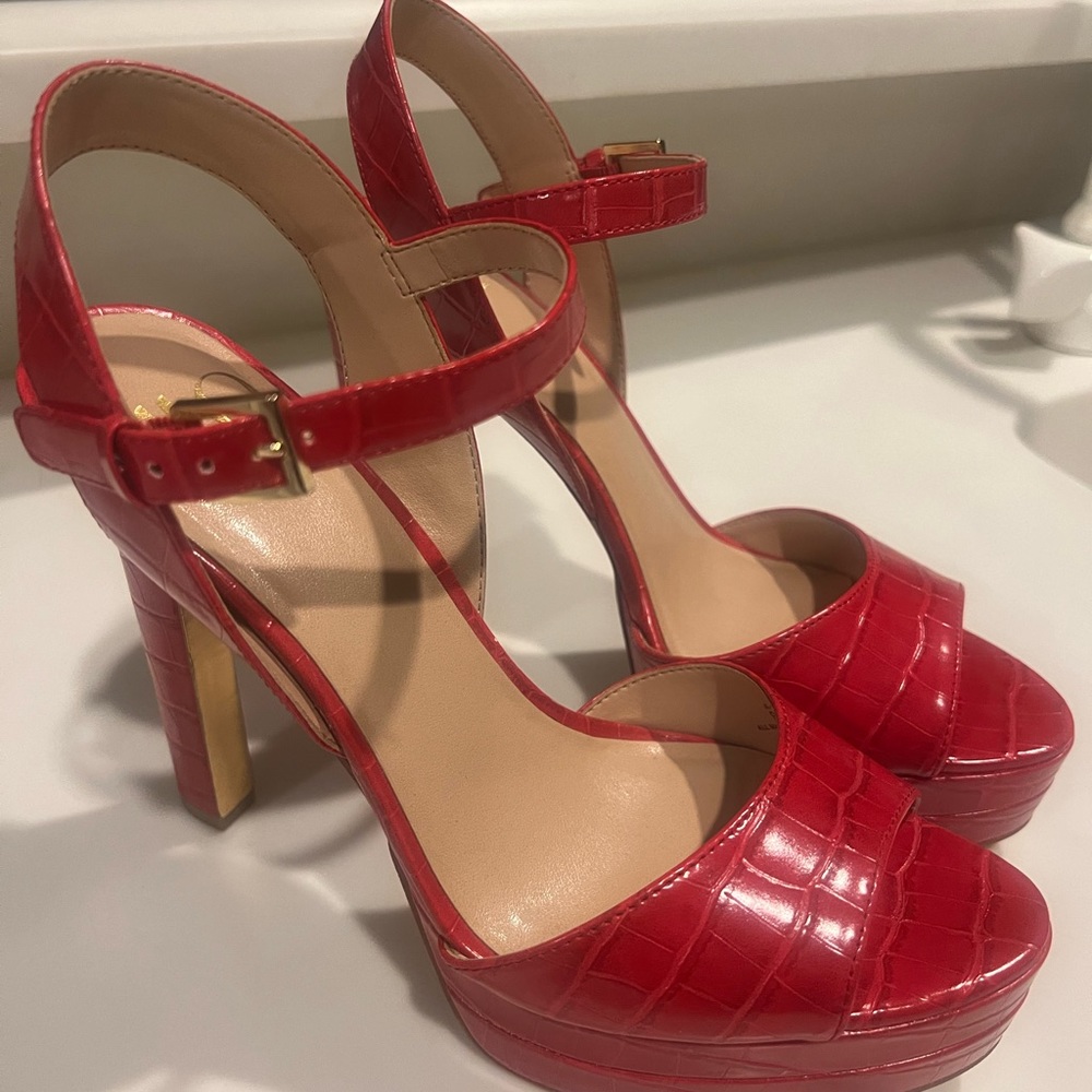 JLO Red Crock Print Platform Dress Sandals